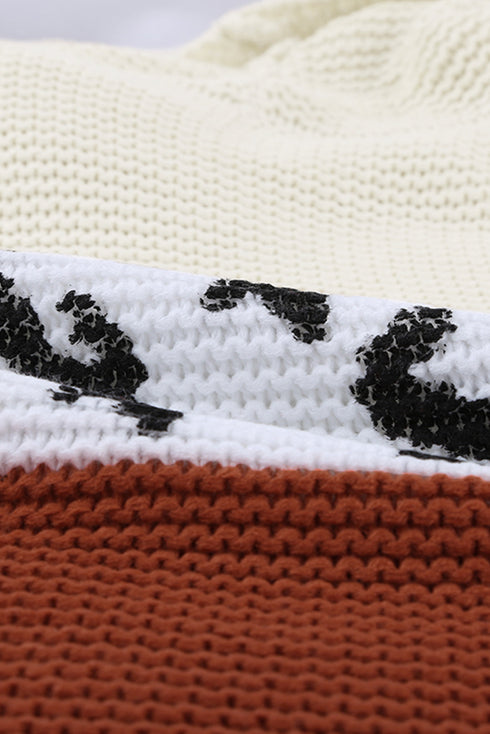 Turtleneck Splicing Chunky Knit Pullover Sweater